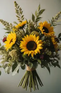 Käsisidottu auringonkukkakimppu kukkakauppa Auringonkukkia Liperi - tuoreet leikkokukat.